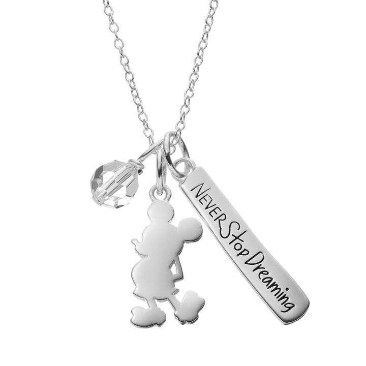 Disney's Mickey Mouse Sterling Silver Charm Pendant Necklace - Made With Swarovski Crystals, Women's, Size: 16, White