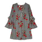 Girls 7-16 Iz Amy Byer Ruffled Long Sleeve Floral A-line Dress With Necklace, Size: Large, Gray