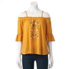 Juniors' Live To Be Spoiled Floral Off The Shoulder Top, Girl's, Size: Large, Drk Yellow