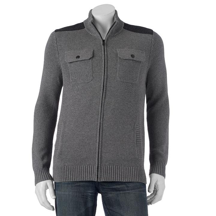 Men's Apt. 9&reg; Modern-fit 4-pocket Full-zip Sweater, Size: Small, Dark Grey