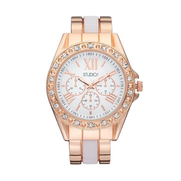 Studio Time Women's Crystal Two Tone Cuff Watch, Size: Large, Yellow
