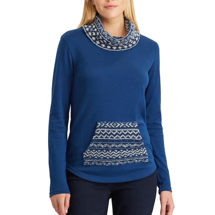 Petite Chaps Fairisle Pullover Sweatshirt, Women's, Size: M Petite, Blue