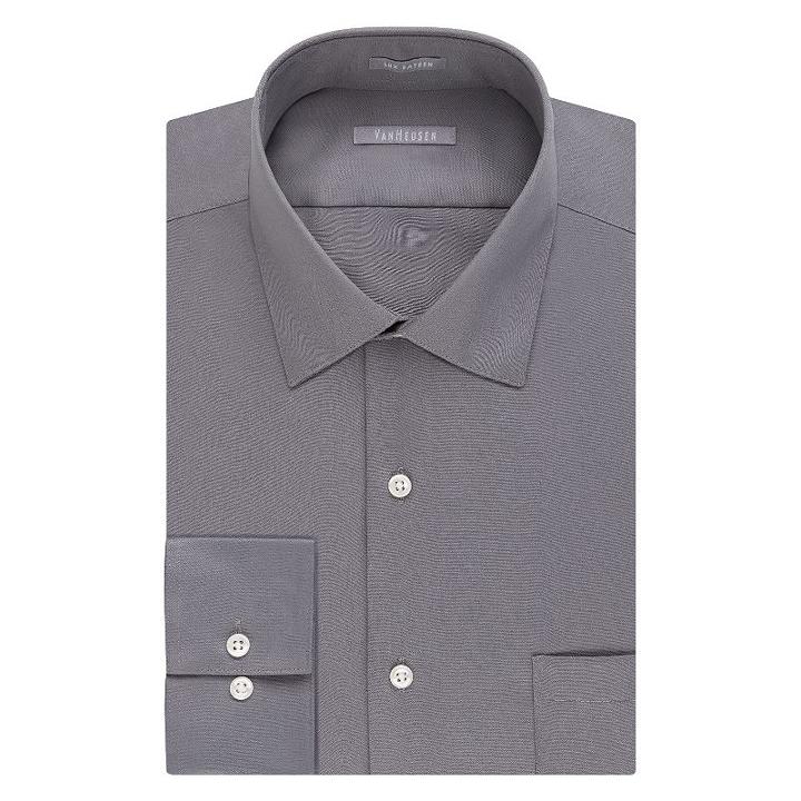 Big & Tall Van Heusen Regular-fit Solid Lux Sateen No-iron Spread-collar Dress Shirt, Men's, Size: 18 37/8t, Grey Other