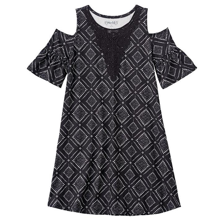 Girls 7-16 & Plus Size Mudd&reg; Patterned Cold Shoulder Dress, Girl's, Size: 10, Oxford