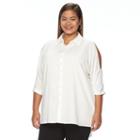 Plus Size Design 365 High-low Cold-shoulder Button-down Top, Women's, Size: 3xl, White Oth