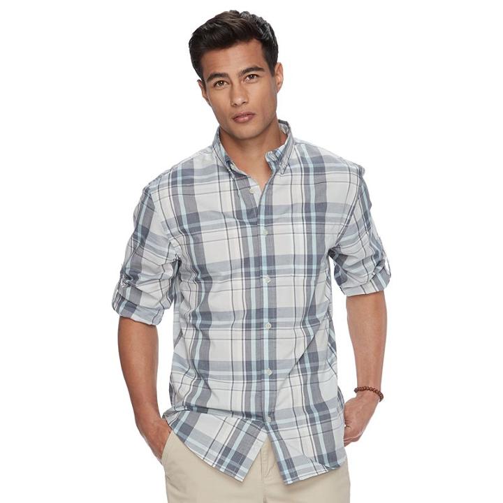 Men's Urban Pipeline&reg; Maxflex Print Button-down Shirt, Size: Medium, Blue (navy)