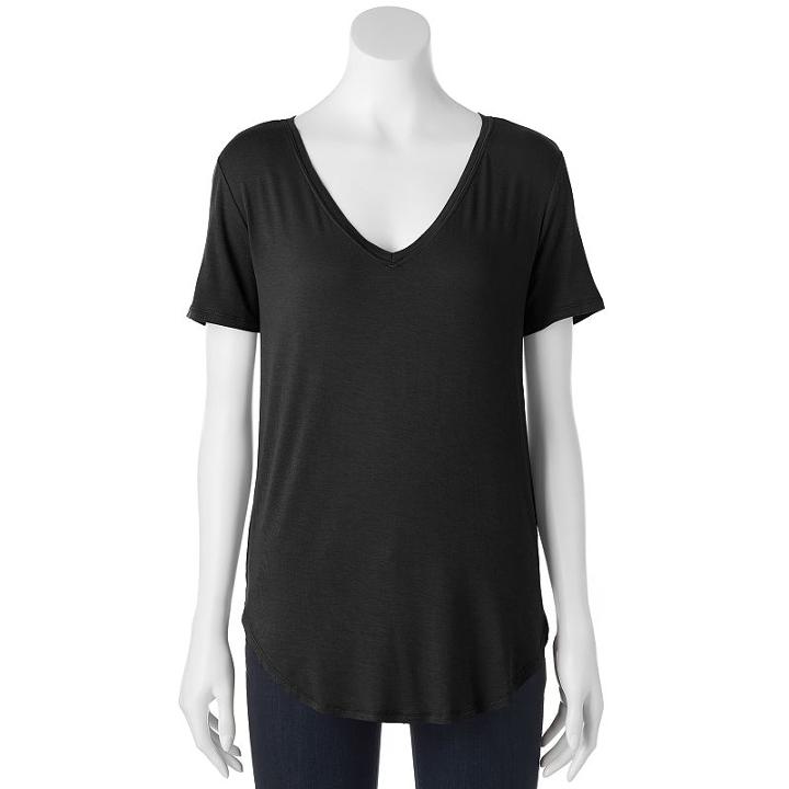 Juniors' Mudd&reg; Relaxed V-neck Tee, Girl's, Size: Small, Black