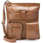 R & R Leather Double Pocket Leather Crossbody Bag, Women's, Lt Brown