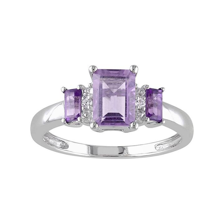 Amethyst & Diamond Accent 10k White Gold 3-stone Ring, Women's, Size: 7, Purple