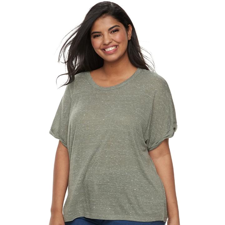 Plus Size Juniors' Plus Mudd&reg; Boxy Roll-cuff Tee, Teens, Size: 1xl, Med Green