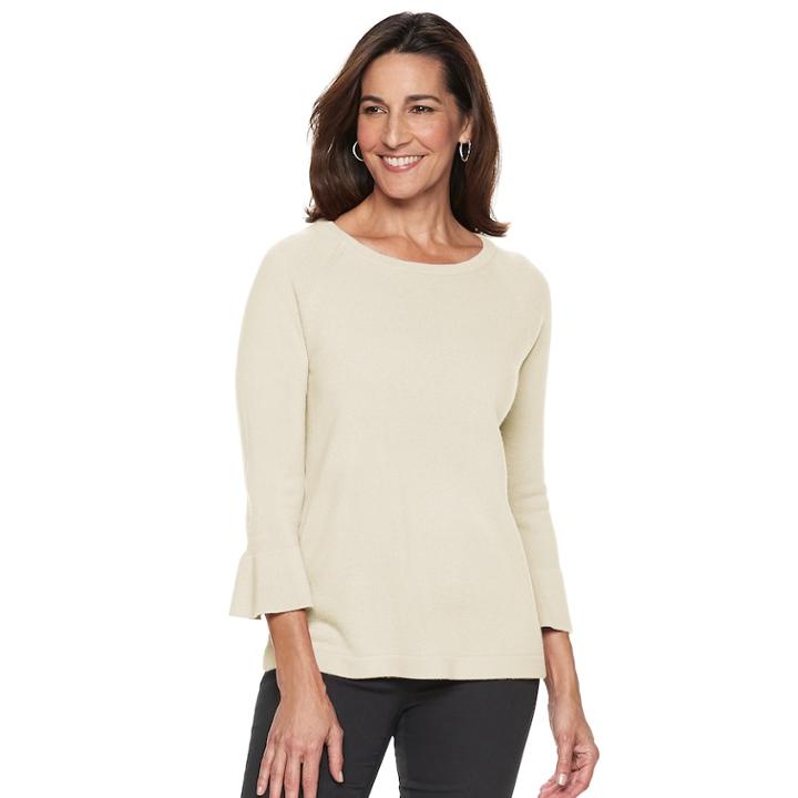 Petite Napa Valley Boatneck Bell-sleeve Sweater, Women's, Size: L Petite, Natural