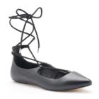 Chelsea & Zoe Alpha Women's Lace-up Ballet Flats, Size: 6.5, Black