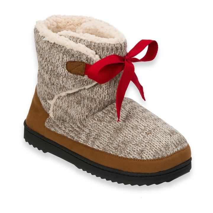 Women's Dearfoams Marled Knit Front-tie Boot Slippers, Size: Xl, Med Beige