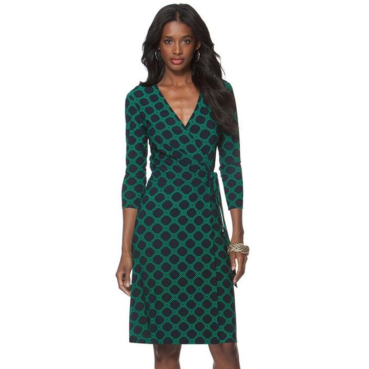 Women's Chaps Geometric Faux-wrap Dress, Size: Large, Blue (navy)