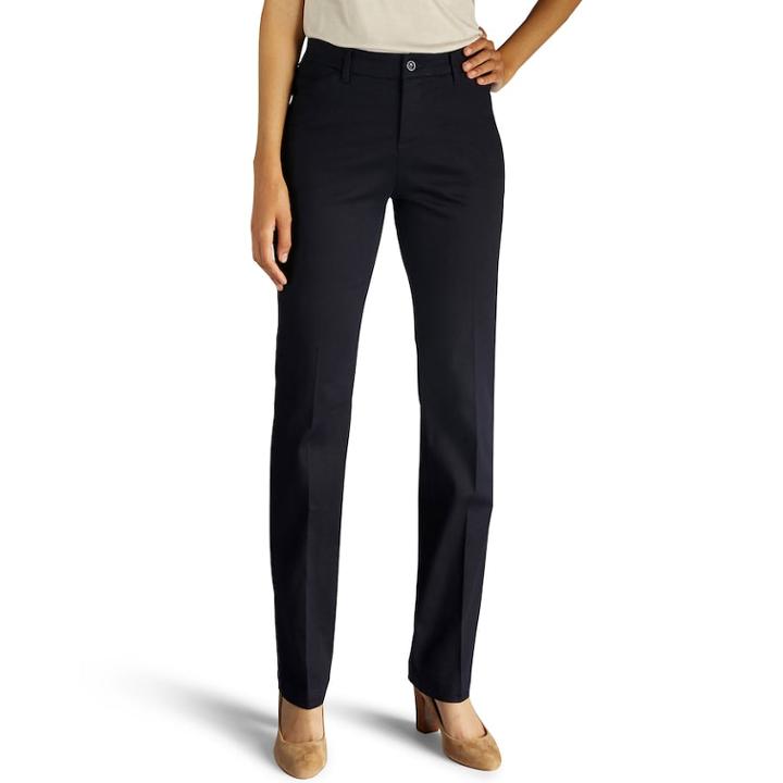 Petite Lee Total Freedom Straight-leg Twill Mid-rise Pants, Women's, Size: 4 Petite, Blue