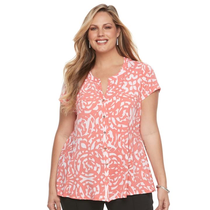 Plus Size Dana Buchman Printed Peplum Shirt, Women's, Size: 1xl, Light Pink