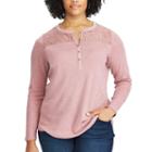 Plus Size Chaps Lace Yoke Henley Shirt, Women's, Size: 1xl, Pink