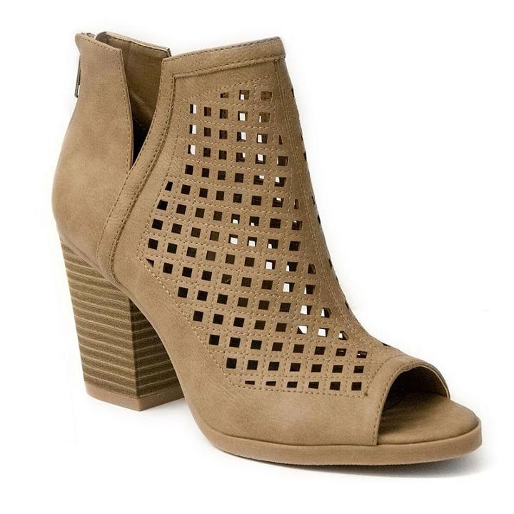 Sugar Vael Women's Peep Toe Ankle Boots, Size: Medium (6), Beig/green (beig/khaki)