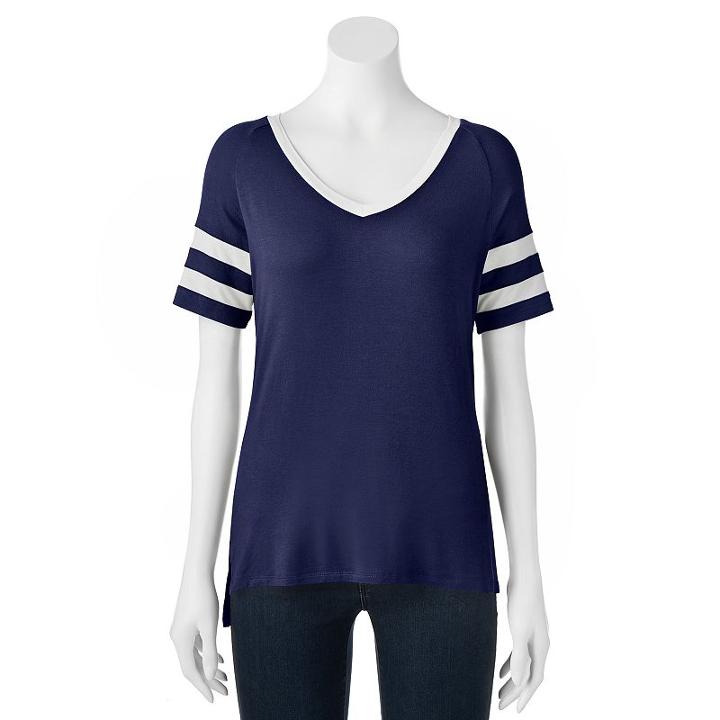 Juniors' Love, Fire Short Sleeve Football Tee, Girl's, Size: Large, Blue (navy)