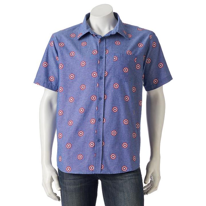 Men's Marvel Captain America Button-down Shirt, Size: Xl, Blue