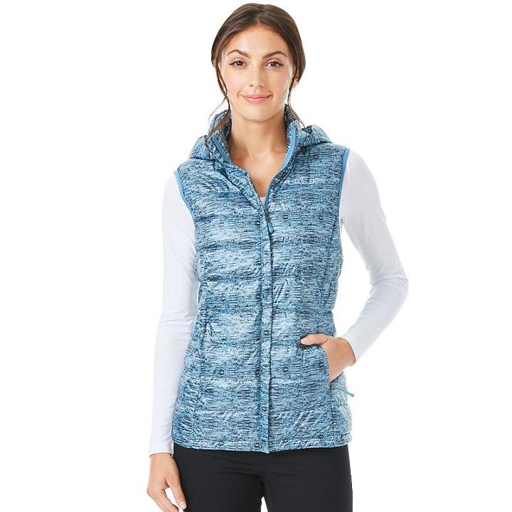 Women's Heat Keep Hooded Printed Down Puffer Vest, Size: Regular, Blue Other