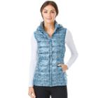 Women's Heat Keep Hooded Printed Down Puffer Vest, Size: Regular, Blue Other