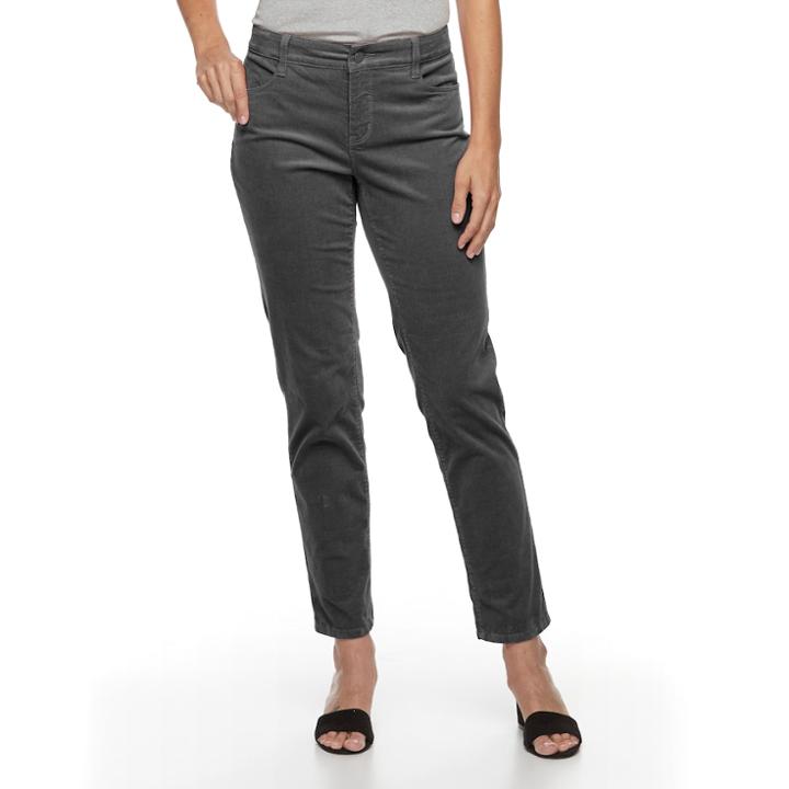 Women's Croft & Barrow&reg; Tummy-slimming Straight-leg Corduroy Pants, Size: 10 Short, Grey (charcoal)