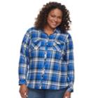 Plus Size Croft & Barrow&reg; Flannel Plaid Button-down Shirt, Women's, Size: 2xl, Med Blue
