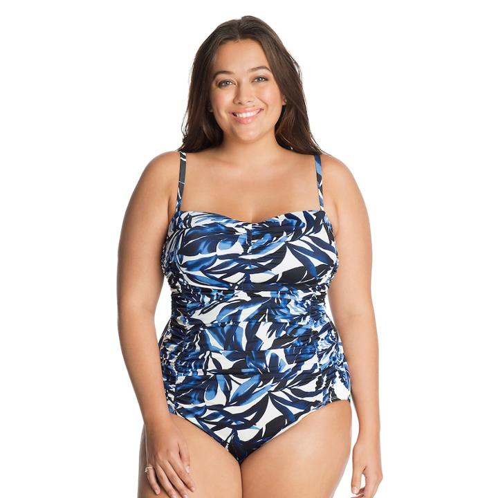 Plus Size Great Lengths D-cup Ruched One-piece Swimsuit, Women's, Size: 18, Blue