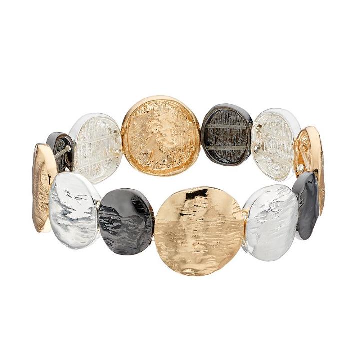 Tri Tone Textured Disc Stretch Bracelet, Women's, Multicolor