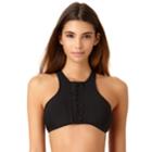 Juniors' California Sunshine Macrame High-neck Bikini Top, Women's, Size: Medium, Black