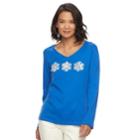 Women's Croft & Barrow&reg; Holiday V-neck Tee, Size: Xxl, Med Blue