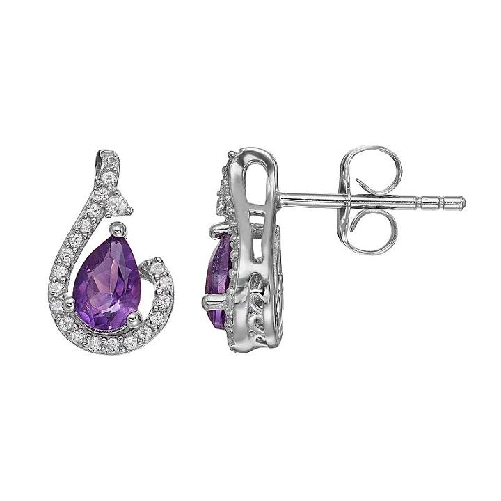 Sterling Silver Amethyst & Lab-created White Sapphire Teardrop Stud Earrings, Women's, Purple