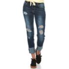 Juniors' Almost Famous Cuffed Ripped Skinny Jeans, Teens, Size: 13, Dark Blue