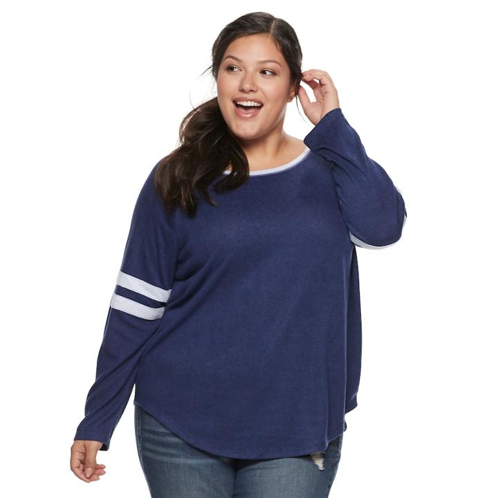Juniors' Plus Size So&reg; Varsity Striped Tee, Teens, Size: 2xl, Dark Blue