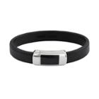 Men's Two Tone Stainless Steel & Black Leather Bracelet, Size: 8.5