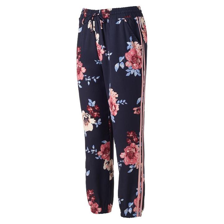 Juniors' About A Girl Print Side Stripe Jogger Pants, Size: Xl, Blue (navy)