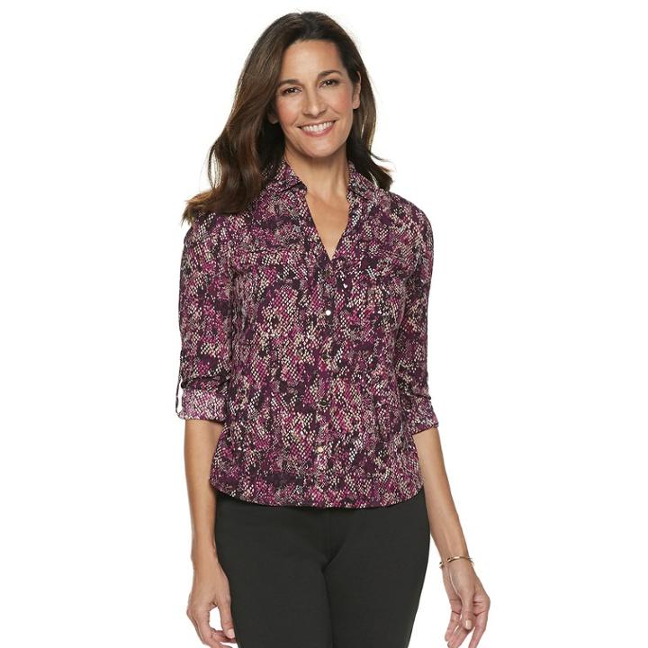 Petite Dana Buchman Roll-tab Camp Shirt, Women's, Size: Xl Petite, Pink