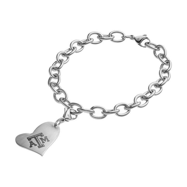 Fiora Stainless Steel Texas A & M Aggies Heart Charm Bracelet, Women's, Size: 8, Grey