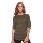 Women's Apt. 9&reg; Shadow-stripe Ruched Sweater, Size: Large, Brt Green