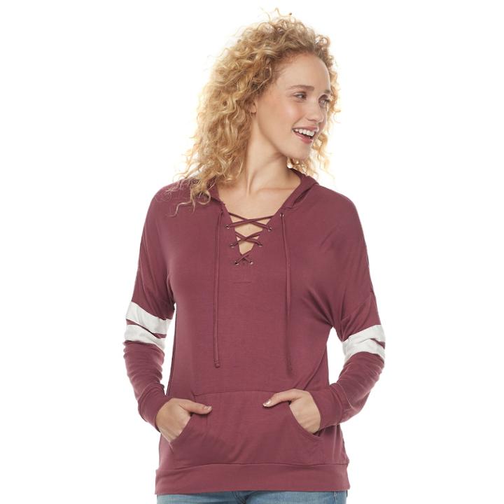 Juniors' Pink Republic Lace-up Hoodie, Teens, Size: Large, Purple