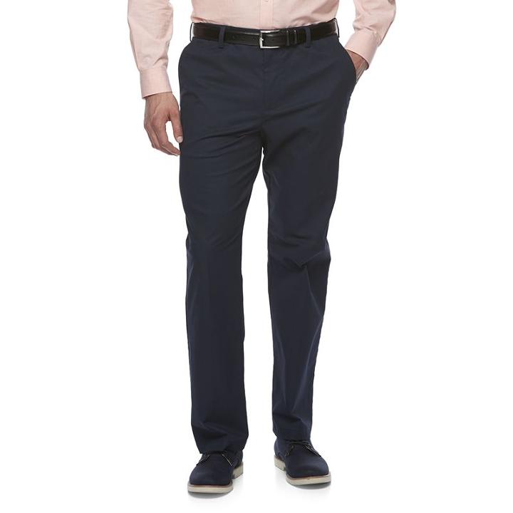 Big & Tall Croft & Barrow&reg; Classic-fit Easy-care Stretch Flat-front Khaki Pants, Men's, Size: 46x32, Blue (navy)