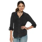 Women's Rock & Republic&reg; Roll-cuff Button-down Shirt, Size: Xl, White