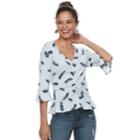 Juniors' Candie's&reg; Printed Ruched Top, Teens, Size: Medium, Blue