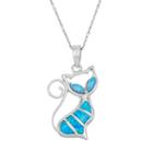 Lab-created Blue Opal Sterling Silver Cat Pendant Necklace, Women's, Size: 18