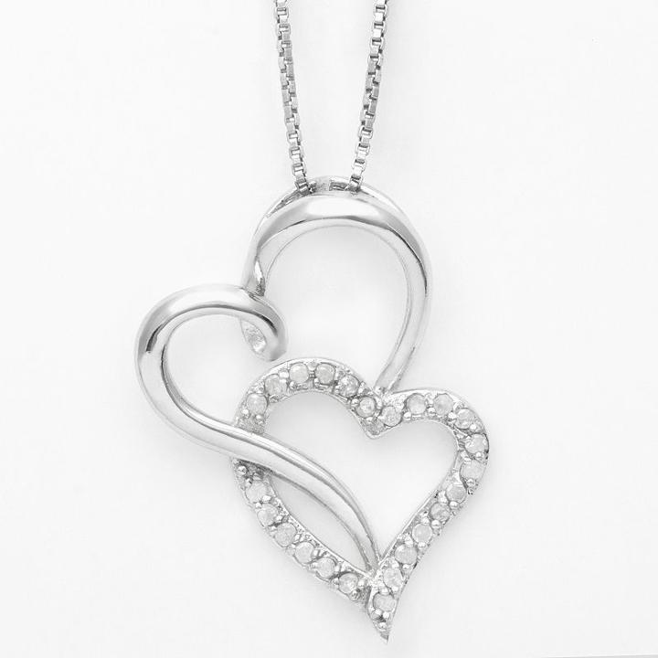 Silver Plated 1/4-ct. T.w. Diamond Heart Pendant, Women's, Size: 18, Multicolor