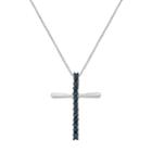 Sterling Silver 1/4 Carat T.w. Blue Diamond Cross Pendant Necklace, Women's, Size: 18