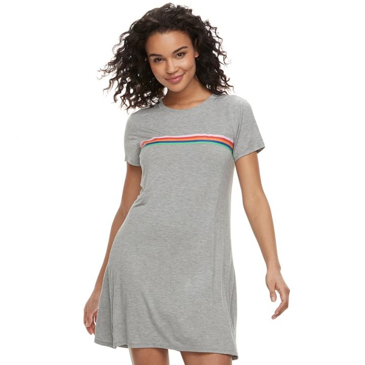 Juniors' Love, Fire Rainbow-stripe Swing Dress, Teens, Size: Medium, Med Grey
