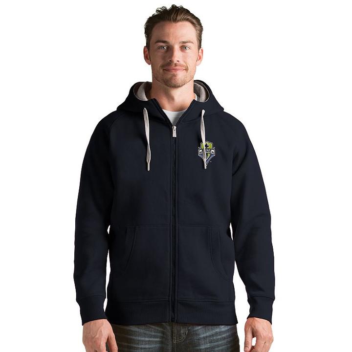 Men's Antigua Seattle Sounders Victory Full-zip Hoodie, Size: Large, Grey (charcoal)