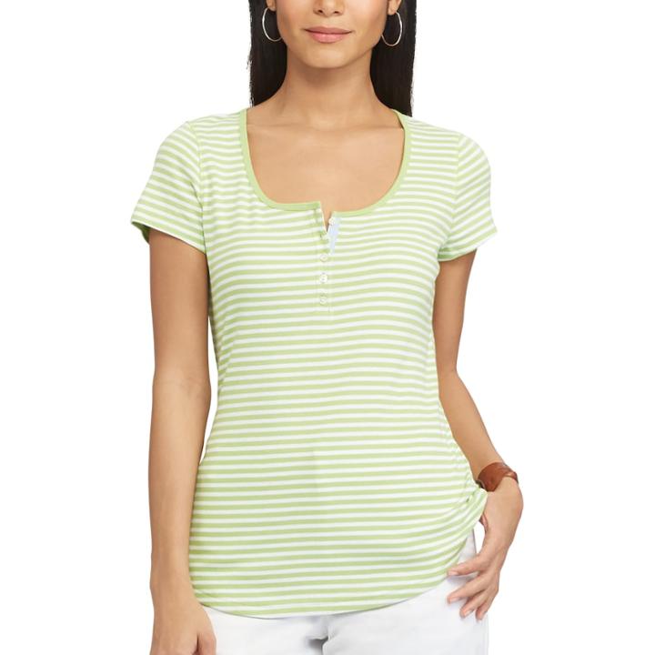 Women's Chaps Slubbed Henley, Size: Small, Green